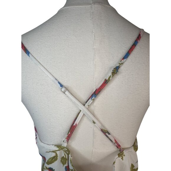 2/$30 Good Luck Gem L Floral Peplum Polyester V-Neck Spaghetti Straps Cross Back - Picture 12 of 14